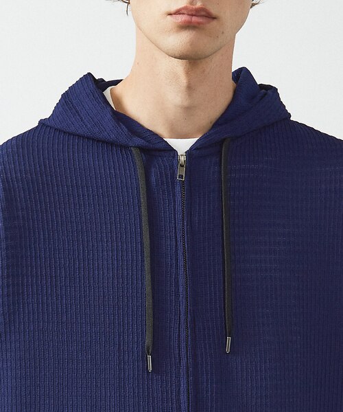 ブロック柄メッシュ ダブル ジップパーカー / シアーストレッチ