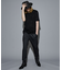 パッチワーク  PUレザー Vネック 半袖 Tシャツ