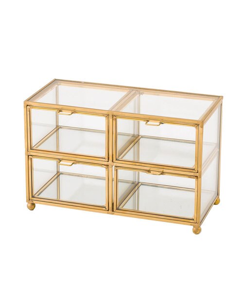 前面ガラスの引き出し4段 96046 ガラスコレクションケース 4段(背面ミラー付き) 不二貿易