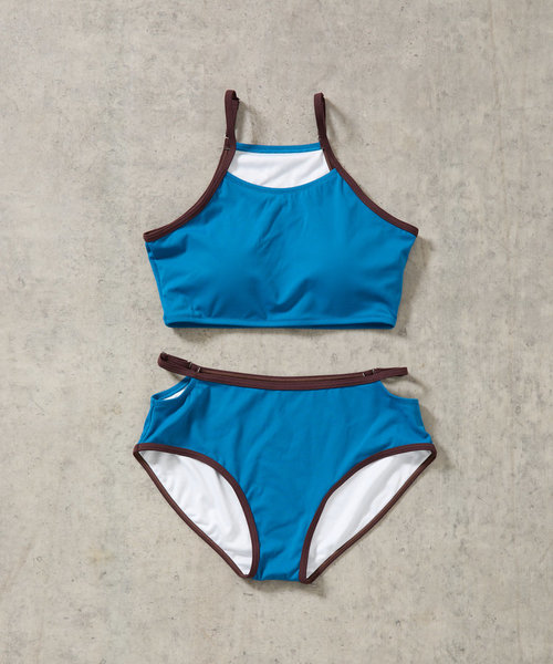 【水着】バイカラースリットタンキニ