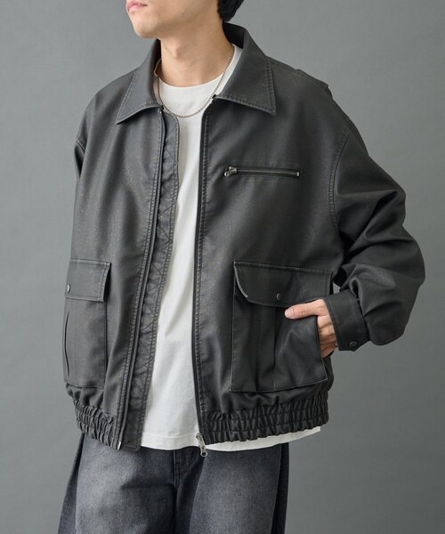 90s レザージャケット フェード シングルライダース 襟付き 肉厚 フェード フェードレザーライクG-1ジャケット｜コロニートゥーワンスリーナイン