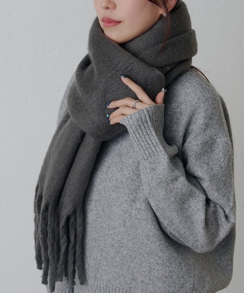 LOCALLY ウールマフラー ダークグレー リバイバル】無地フェイクウールマフラー｜コロニートゥーワン