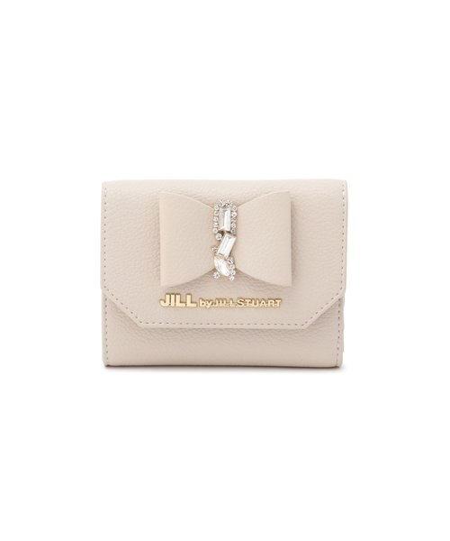 ✨極美品✨ ジルバイジルスチュアート 三つ折り 財布　ビジュー リボン　ベージュ ◇リボンビジューウォレットシリーズ ミニ財布｜ジルバイジル