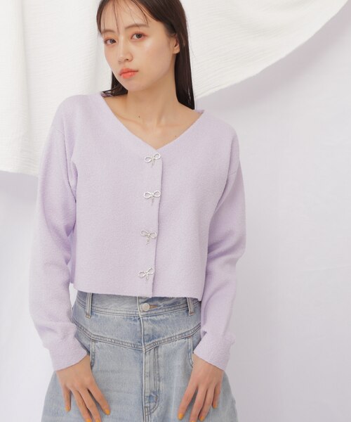 美品 JILLbyJILLSTUART リボンビジューショートカーディガン2 リボンビジューショートカーディガン2｜ジルバイジル