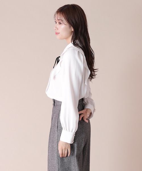 美品☆ルルウィルビー ドットプリントピンタックブラウス リボン M LOULOU WILLOUGHBY（ルルウィルビー） ブラウス シャツ 「LOULOU