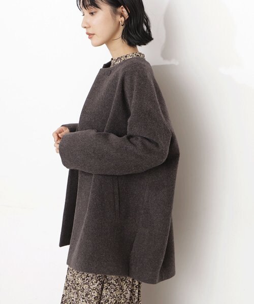 カシミヤブレンドライトコート ノーカラー｜ナチュラルビューティー