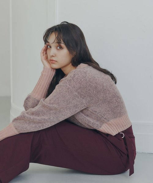 バイカラー透かし編みニット｜ナチュラルビューティーベーシック