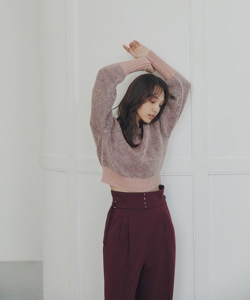 バイカラー透かし編みニット｜ナチュラルビューティーベーシック