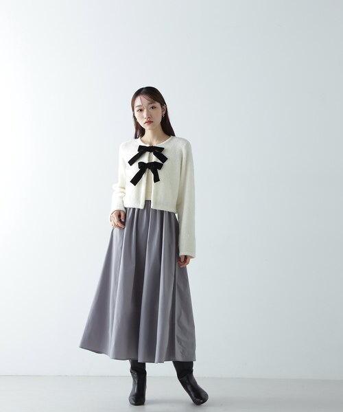 ナチュラルビューティーベーシック ベロアリボンカーデ＆リブキャミワンピース ベロアリボンカーデ＆リブキャミワンピース｜ナチュラルビューティー