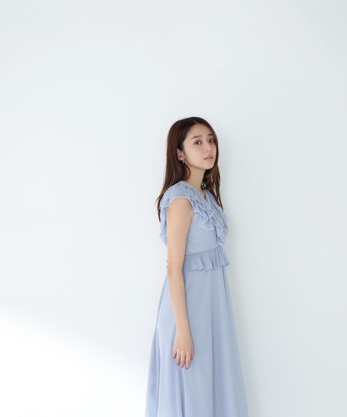 BARNEYS NEW YORK バイカラー フリルワンピース NATURAL BEAUTY BASIC ワンピース バイカラーフリルワンピース