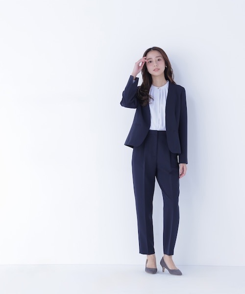 ダブルクロスストレッチ SETUP ノーカラージャケット｜ナチュラル