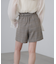 麻調合繊タックベルト付きショートパンツ