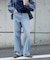[低身長サイズ／Sシリーズ]レーストリミングワイドストレートデニムパンツ
