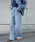 [低身長サイズ／Sシリーズ]レーストリミングワイドストレートデニムパンツ