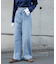[低身長サイズ／Sシリーズ]レーストリミングワイドストレートデニムパンツ