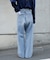 [低身長サイズ／Sシリーズ]レーストリミングワイドストレートデニムパンツ