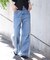 ベーシックワイドサイドレースデニムパンツ