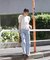 ベーシックワイドサイドレースデニムパンツ