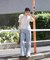 ベーシックワイドサイドレースデニムパンツ