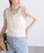 配色フリルラインノースリーブニット
