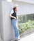 [低身長サイズ／Sシリーズ]ベーシックワイド裾レースデニムパンツ