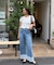 [低身長サイズ／Sシリーズ]ベーシックワイド裾レースデニムパンツ