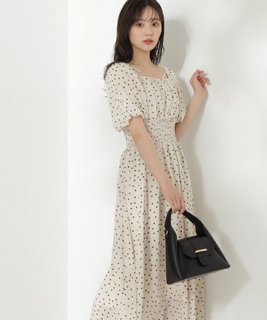 パフスリーブドット柄ワンピース｜プロポーションボディドレッシングの  