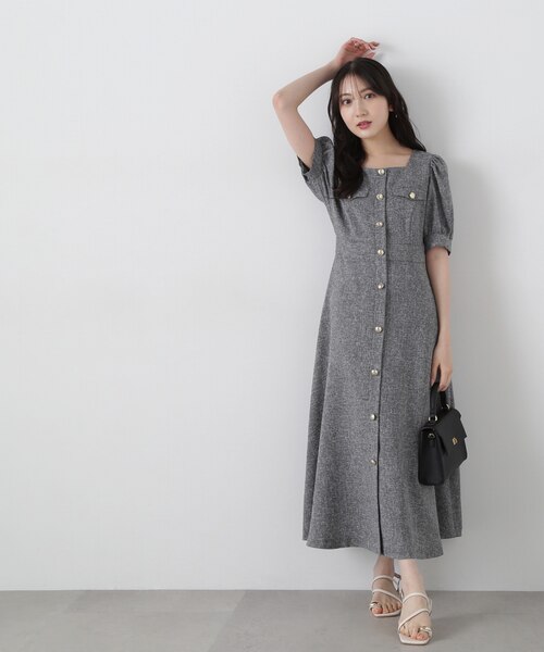 フロント釦スクエアネックワンピース｜プロポーションボディ