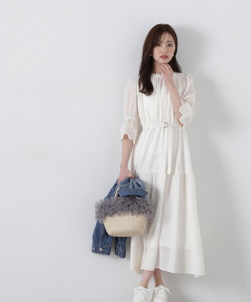 プロポーションボディドレッシング　刺繍レーススリーブティアード　ワンピース PS プロポーションボディドレッシング PROPORTION BODY DRESSING