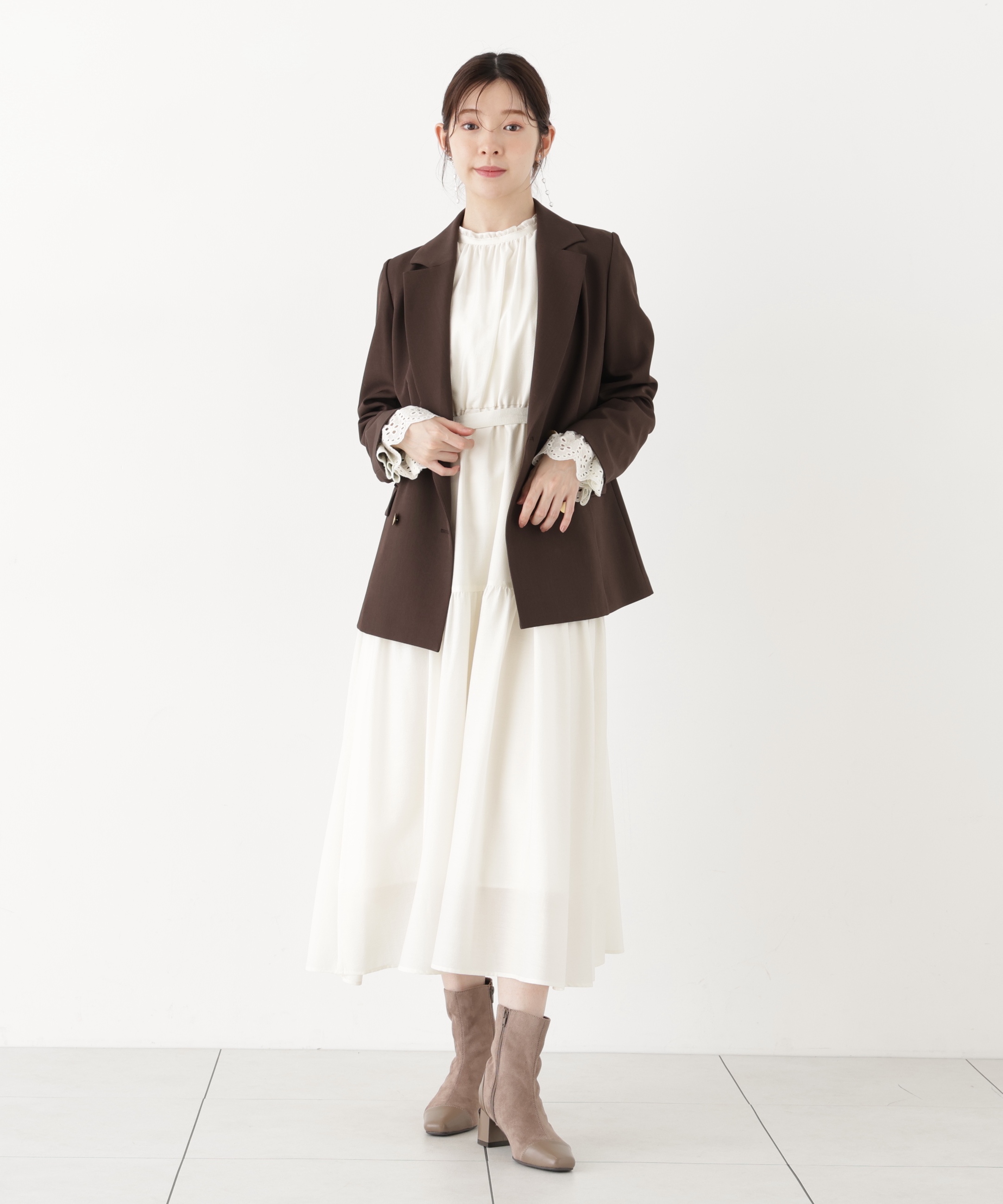 部分刺繍スリーブワンピース