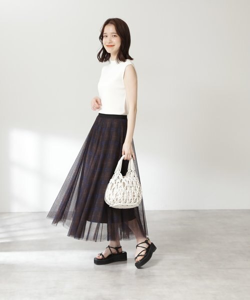 未使用ナチュラルビューティーPurposeチェック柄ツィードタックスカート NATURAL BEAUTY BASIC（ナチュラルビューティーベーシック）の
