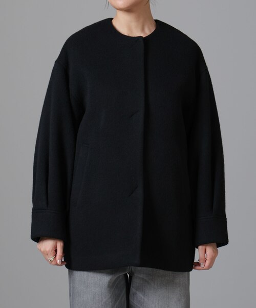 た*ん様 PECOLAMBウールカシミヤノーカラーミドル丈コート PECOLAMB ウール カシミヤ ノーカラー ミドル丈コート