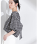シアーチェックバックオープンバルーンブラウス