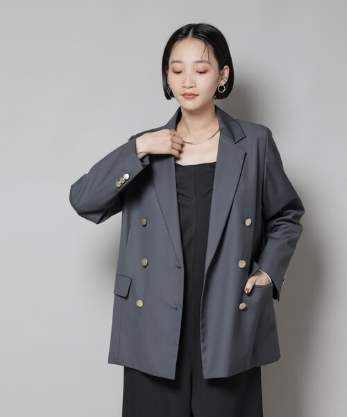 未使用タグ付き✨ナノユニバース ダブルブレストジャケット 金ボタン ブルー F ダブルブレストジャケット 24AW | ナノユニバース(NANO universe