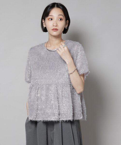 ブラウス シャツ フリンジシフォンギャザーブラウス(セットアップ可) レディース フリンジシフォンギャザーブラウス(セットアップ可)｜ナノ
