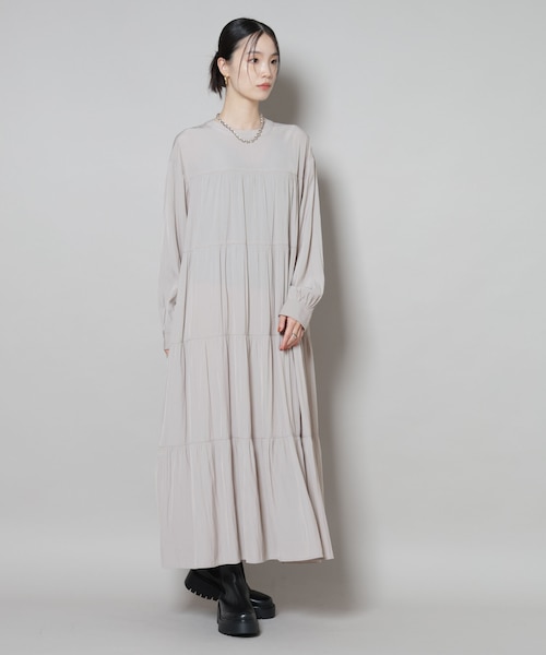 ナノユニバースLUSANA ゼブラカシュクールミモレ丈ティアードワンピース ナノユニバースLUSANA ゼブラカシュクールミモレ丈ティアード