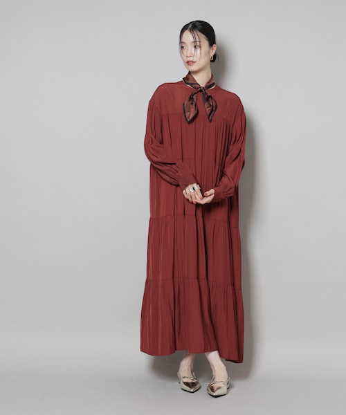 ナノユニバースLUSANA ゼブラカシュクールミモレ丈ティアードワンピース ナノユニバースLUSANA ゼブラカシュクールミモレ丈ティアード