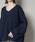 Vネックワイドシルエット圧縮ニット