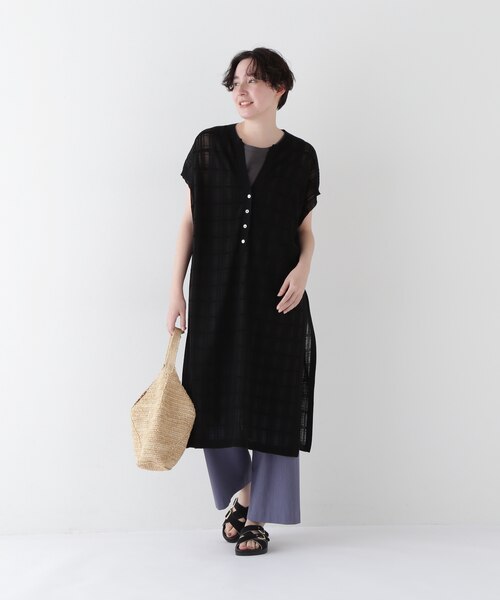 あおい【美品】ヒューマンウーマン シアーチェック ロングワンピース あおい【美品】ヒューマンウーマン シアーチェック ロング