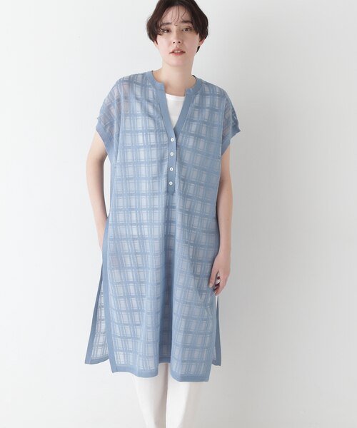 あおい【美品】ヒューマンウーマン シアーチェック ロングワンピース あおい【美品】ヒューマンウーマン シアーチェック ロング