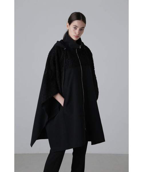 未使用級✨ 現行品 アドーア グログランレースコンビポンチョ コート 黒 ◇コンパクトグログランコート｜アドーアの通販｜&mall（アンドモール