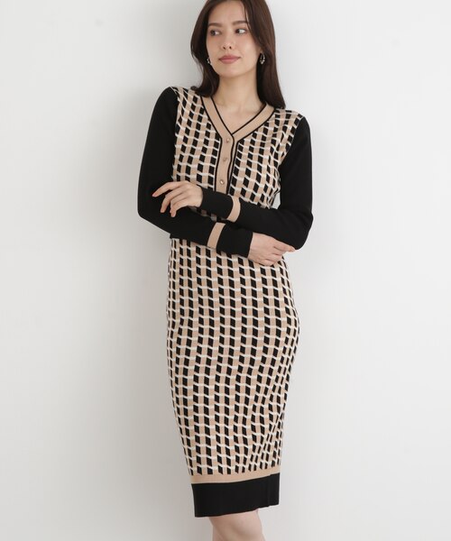 ◇ジオメトリックジャガードニットワンピース｜ピンキーアンド