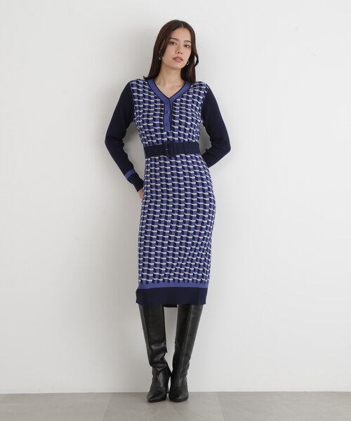 ◇ジオメトリックジャガードニットワンピース｜ピンキーアンド
