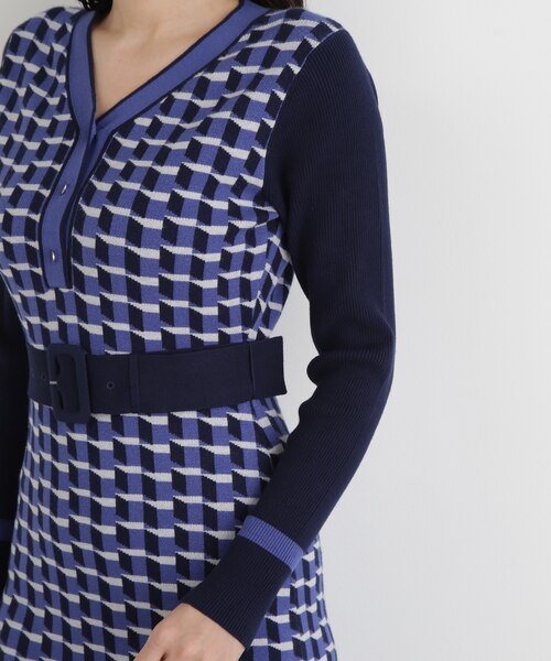 ◇ジオメトリックジャガードニットワンピース｜ピンキーアンドダイアン