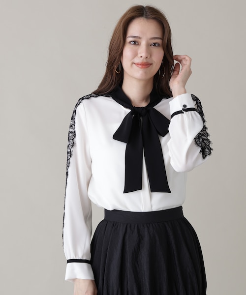レースコンビバイカラーリボンブラウス｜ピンキーアンドダイアンの通販