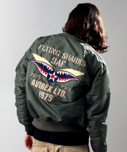 LEATHER MA-1 FLYING SHARKS AVIREX