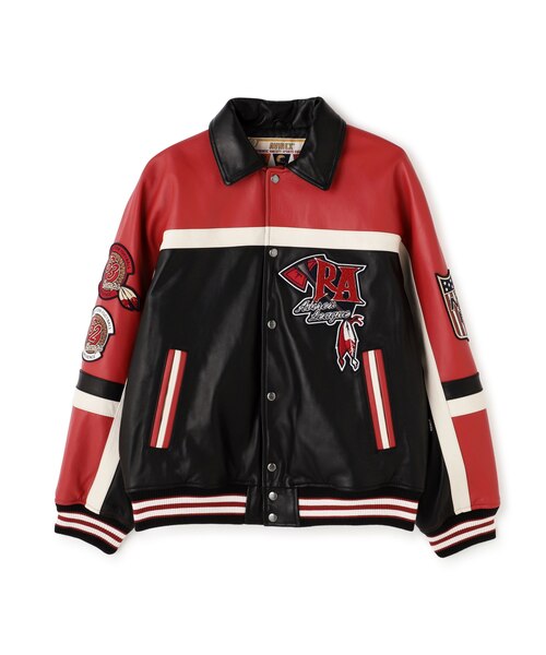 AVIREX レザー ボンバージャケット　赤 AVIREX スタジャン VARSITY JACKET RED AXES / バーシティ