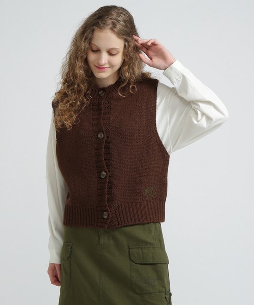 新品未使用品アガウドセレクト　border kint vest  ボーダーベスト aBity select ベスト ジャガード 総柄ボーダー Vネックニット