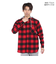 フーディー フランネルシャツ IPDFLRP-703-BK/RD