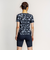 ナイキ（NIKE）フィットネス水着 水泳 総柄ジップ付き半袖セパレーツ 上下セット 黒 M-3Lサイズ 2993149-009